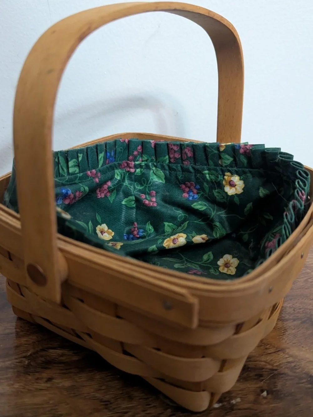 Longaberger Mother’s Day Square Potpourri Maple Basket 1991 Green Floral Liner